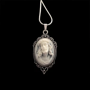 Jesus Christ Cameo Necklace Pendant, White/Hazy Blue, 925 Sterling Silver Chain - Picture 1 of 5