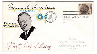#1284 Franklin D. Roosevelt 1966 FDC - Hand-drawn Jax - Image 1 of 2
