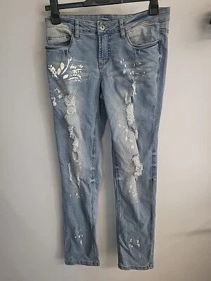 Rainbow Womens Denim Jeans Size Uk 12 W34" Straight Leg Distressed Pockets - Image 1 of 4