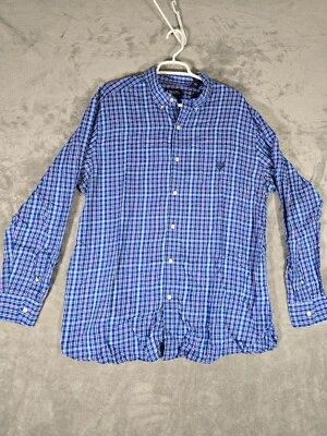 Chaps Shirt Mens Button Down XL Blue White Plaid Easy Care Twill Long Sleeve - Image 1 of 4
