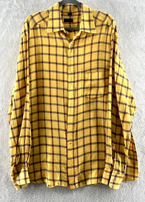 Camisa Jeff Rose Para Hombre XL 100% Lino Amarillo A Cuadros Manga Larga Con Botones Foto 1 de 4