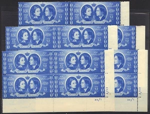JORDAN 1955 ROYAL WEDDING SG 443 FIVE PLATE # BLOCKS OF 4 W/ TWO PLATE VARIETIES - Picture 1 of 1
