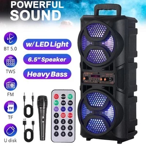 Portable Bluetooth Speaker Mic Subwoofer Heavy Bass Sound Party Outdoor Karaoke - Picture 1 of 13