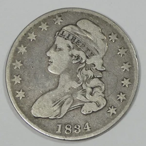 1834 Capped Bust/Lettered Edge Half Dollar FINE Silver 50c ~ obverse graffiti - Picture 1 of 4