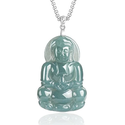 Colgante Avalokiteshvara Bodhisattva GuanYin Agua Azul Jadeíta Natural Regalo‌ Hombres Foto 1 de 4