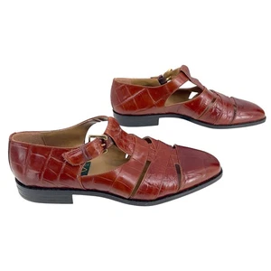 Vintage Florsheim Leather T Strap Fisherman Dress Sandals Brown Shoes Mens 9.5 - Picture 1 of 13