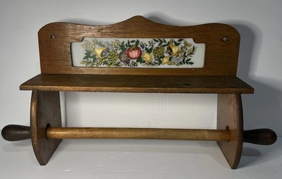 Vintage Wooden Wall Mounted Paper Towel Holder &Shelf Mushroom Decor Cottagecore - Image 1 of 4