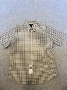 Dockers Men’s Short Sleeve Button Up Size L (16/16.5) Checkered Yellow Blue - Picture 1 of 4