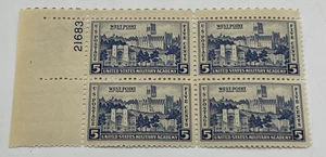 Scott #789 Plate Block 5 Cent  Army Issue West Point 1937 M/NH - Picture 1 of 6