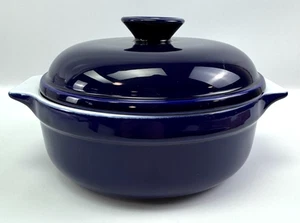Casseruola vintage Emile Henry 84,20 forno olandese blu scuro bianco 8,5" Francia con coperchio - Foto 1 di 12