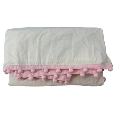 Pottery Barn Kids Organic Cotton Crib Skirt Pink Pom Pom Trim - Image 1 of 3