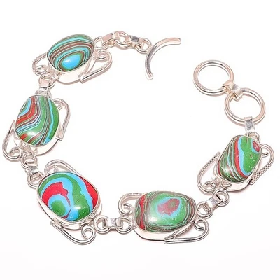 Rainbow Calsilica Gemstone Silver Plated Jewelry Bracelet 7-7.99" TB7511-67 - Image 1 of 3