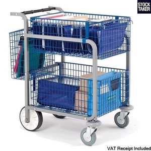 Large Mail Trolley 30-45 kg Blue Grey 2 Baskets Rolling Mailing Cart Heavy Duty - Picture 1 of 3