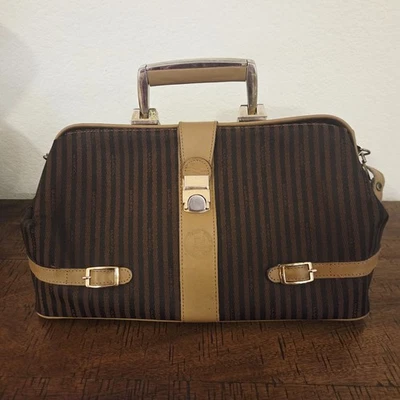 VTG HTF Fendi Roma 1925 Satchel Pequin Brown Black Striped Doctor's Bag Purse  - Image 1 of 4