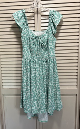 VETEMENTS Abito da sole floreale verde bianco senza confini con volant e spalline taglia M alto basso