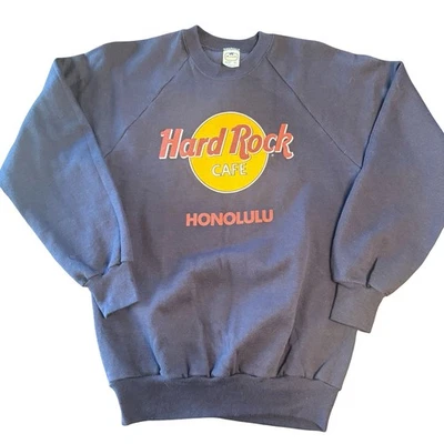 Sudadera Pullover Vintage Años 80 Hard Rock Café Honolulu Medio Yunque Cuello Redondo Foto 1 de 4