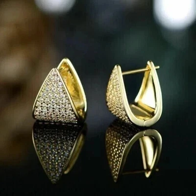14K Yellow Gold Plated 2Ct Round Cut Lab Created Diamond Women's Hoop Earrings - Image 1 of 4