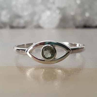 Auténtico Anillo Facetado Moldavita Plata Esterlina Anillos Ojos Regalos de Navidad Ella Foto 1 de 4