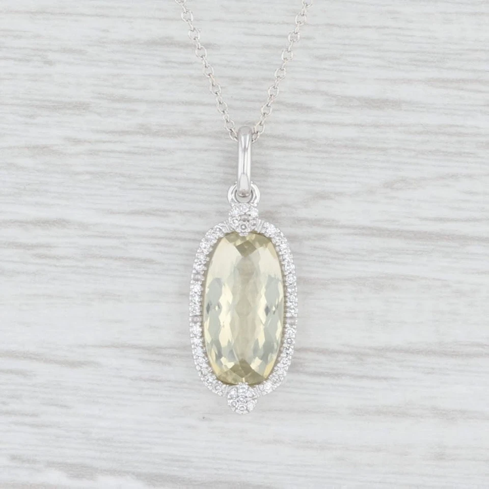 Collar colgante con halo de diamantes de cuarzo limón de oro blanco de 14 k de 16,25" Foto 1 de 4