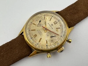 PIERCE 1006 Chronograph Gold Plated Cal Landeron 248 Manual Wind SERVICED - 36mm - Picture 1 of 20