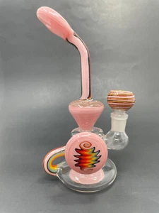 Hookah Water Pipe Glass 7" Pink Recycler Tobacco Bong Smoking Pipe - Fast Ship - Picture 1 of 5