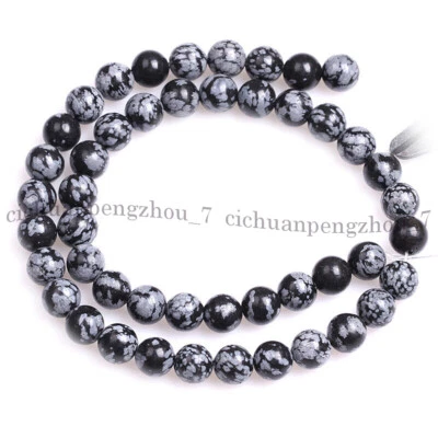 Black Snowflake Obsidian 6/8/10mm Round Gemstone Loose Beads 15'' Strand - Image 1 of 4