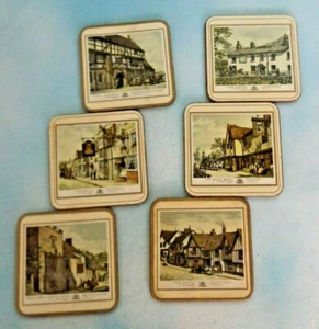 Posavasos Pimpernel vintage antiguos ingleses posadas parte posterior de corcho 4" X 4" - Imagen 1 de 8