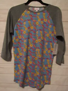Lularoe Randy Lite Damenoberteil blau geblümt mit grauen Ärmeln Größe XS neu mit Etikett - Bild 1 von 3