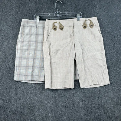 BcbgMaxAzria Shorts Women's 0 Beige Plaid Striped Bermuda Classic Lot of 2 - Image 1 of 4