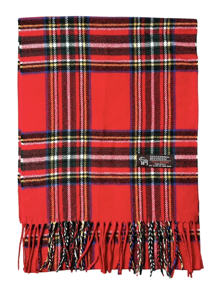 De Colección DISEÑO ITALIANO Bufanda Roja Cuadros Tartán Cachemira Mezcla Viscosa 20/80 Clásica Foto 1 de 4
