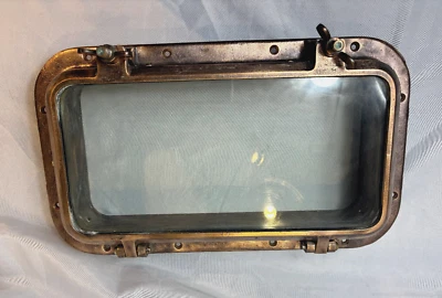 Vtg Wilcox Crittenden Brass Porthole Rounded Corner Rectangle Boat Window 16.5" - Image 1 of 4