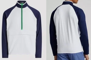 Polo Ralph Lauren RLX Golf Stretch 1/2 Zip White Blue Pullover Jacket Shirt Mens - Picture 1 of 4