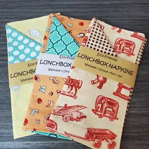 Vintage Novelty Theme Fabric Lunchbox Napkin 3 - 2pk. Eco-friendly 8x8" Reusable - Picture 1 of 8