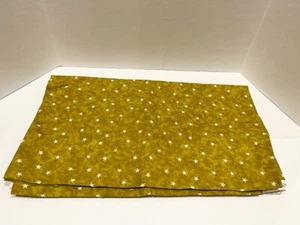 Santee Printworks Small White Stars on Mustard Yellow Green Background 2+ Yards - Picture 1 of 3