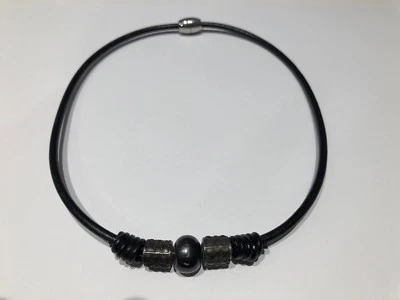 Collana NAOREM - Argento E Pelle Con Perla - SILVER & LEATHER - Immagine 1 di 4