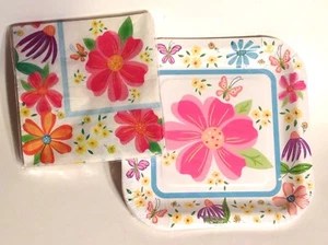 Pink Floral Paper Plates & Napkins Festive Party Set 9” New - Picture 1 of 1