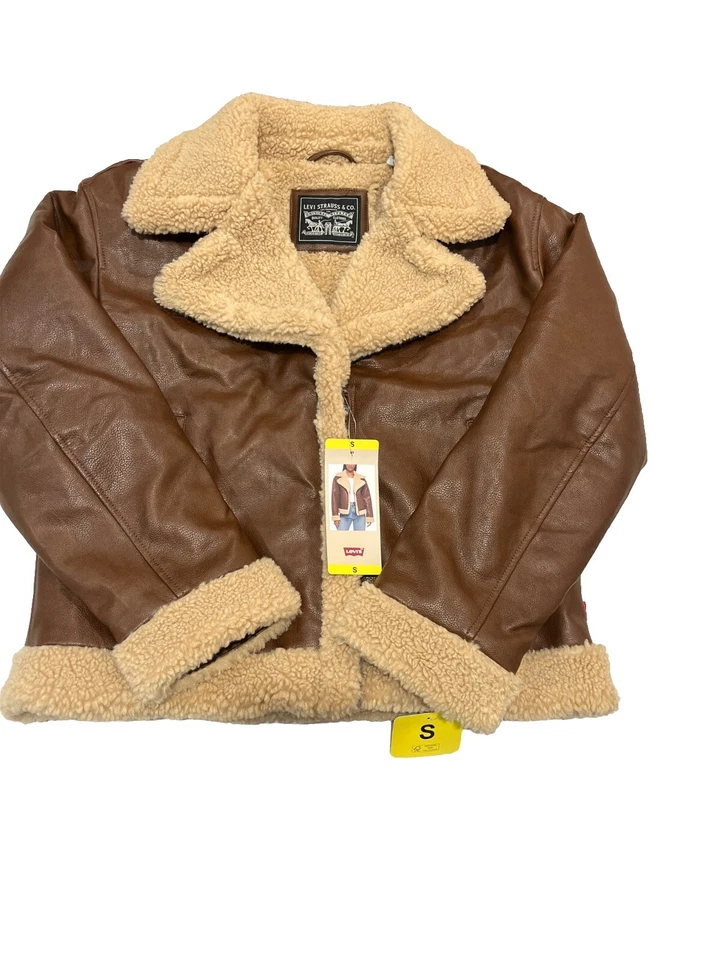 Jaqueta de motocicleta Levi Strauss & Co. Levi's marrom couro sintético forrado com zíper completo - Imagem 1 de 3
