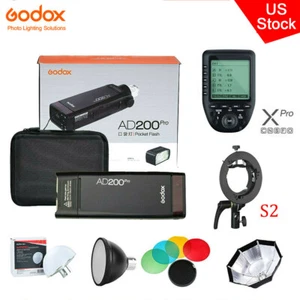 US Godox AD200pro TTL HSS Flash+S2 bracket+Color Filter+Softbox+Xpro Trigger Kit - Picture 1 of 12