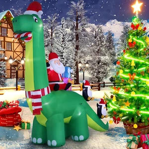 13 Fuß Weihnachten Aufblasbare Outdoor Dekorationen, Dinosaurier Rückseite Weihnachtsmann Inflata - Bild 1 von 7