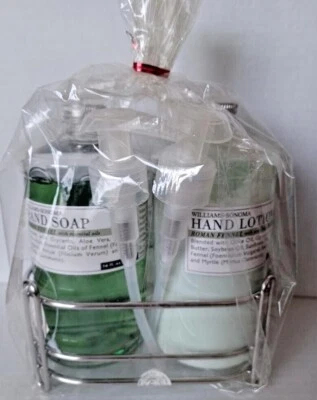 Williams Sonoma Roman Flannel Lotion & Hand Soap Set 16oz Pump Bottles Caddy NIP - Image 1 of 4