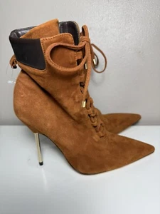 Good American Boots Damskie Rozmiar 6 Tytoń Zamsz Spiczaste palce Skandal Botki - Zdjęcie 1 z 7