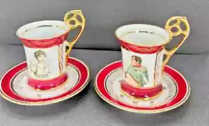 Limoges Tea Cups saucers Napoleon Josephine Antique elegant 24K gold porcelain - Picture 1 of 6