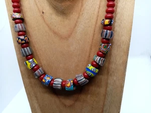 New red necklace with antique and vintage African trade beads unisex - Picture 1 of 5