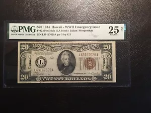 20.00 1934 Hawaii Note 1934 Fr2304 Mule!!! PMG 25 Net Very Fine Net Rust - Picture 1 of 5