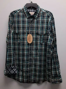 Vintage Italia Black Plaid Contrast Roll Cuff Shirt, M - Picture 1 of 5