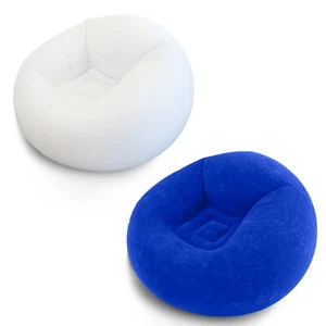 Inflatable Beanless Bean Bag Chair Lounge Sofa - White & Blue - Picture 1 of 8