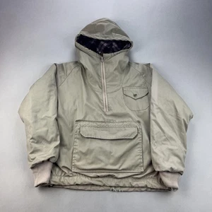 Vintage Class-5 Anorak Jacket Mens Small Tan Reversible 1/2 Zip Plaid Wool 80s - Picture 1 of 15