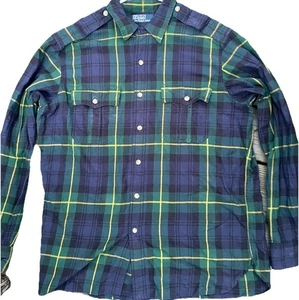 Polo Ralph Lauren Women’s Shirt Blue/Green Plaid Long Sleeve Cotton Oxford Large - Picture 1 of 17