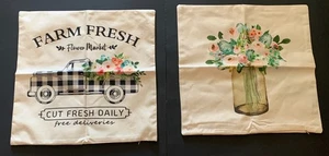 Farm Fresh Flower Market Pillow Covers 18x18 Inch Set of 2 Decorative NIB - Picture 1 of 6