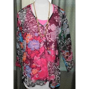 Collezione Diva taglia 2X semi trasparente poli artistico floreale pull over taglie forti - Foto 1 di 6